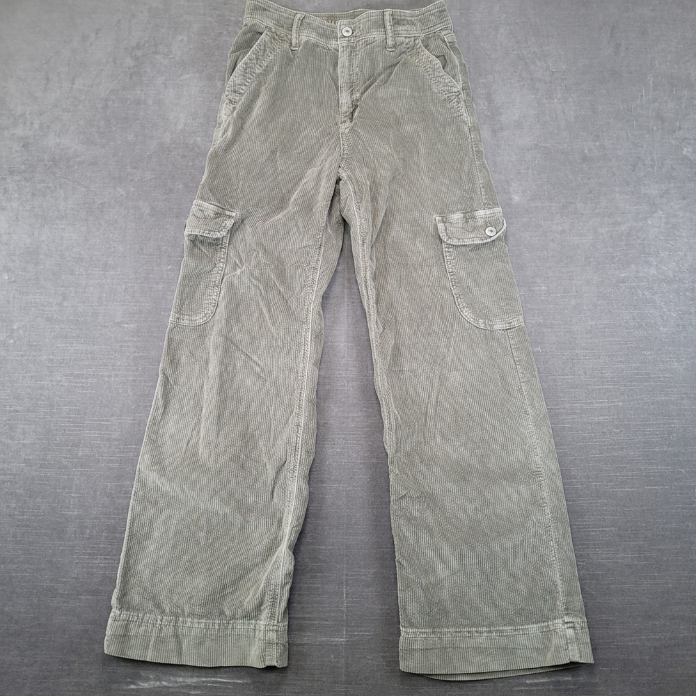 American Eagle Corduroy Cargo Pants Womens 00 Short Sage Green Wide Leg‎